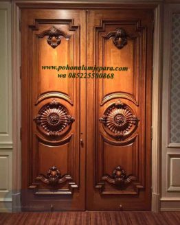 Kusen pintu kayu jati ukir kupu tarung