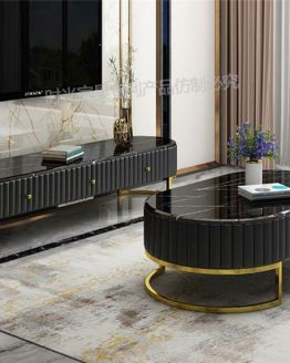 Meja tv modern stainless steel gold oval