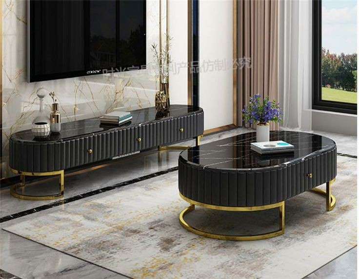 Meja tv modern stainless steel gold oval